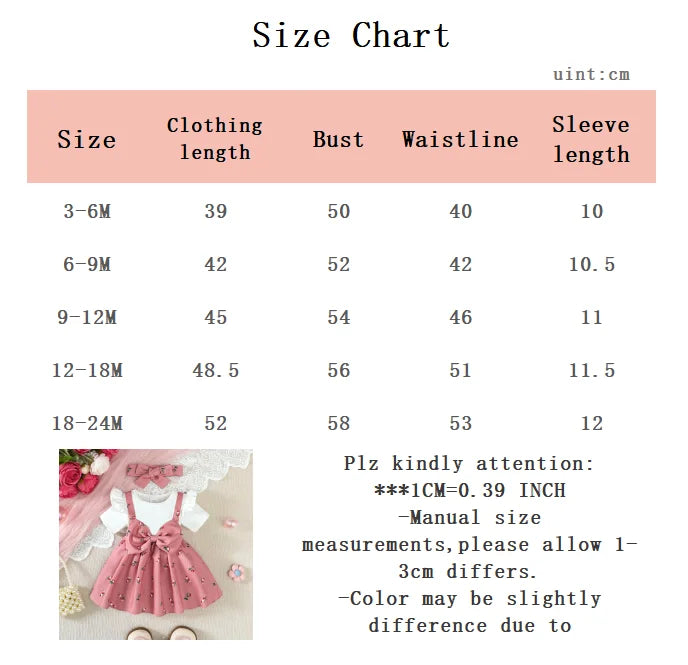 2Pcs/Set Baby girl Dress Small Floral Large bow Summer,Dress+Headband Set suitable for 0-24 Months Baby girls Fashionable Dress
