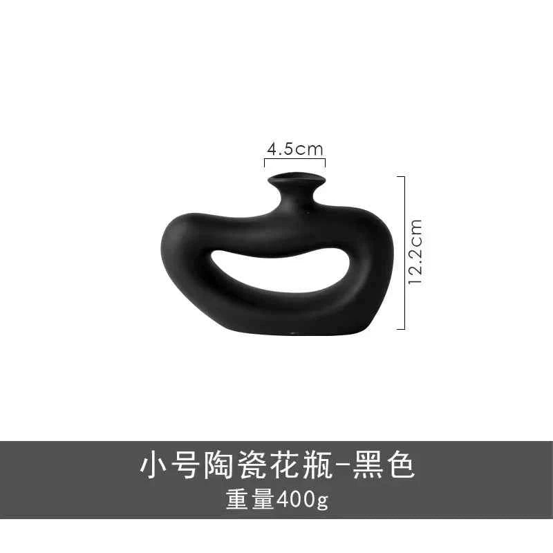 Ceramic Vase Hollow Pipe Irregular Hand-made Vase White Rough Pottery and Porcelain Crafts Floral Arrangement Accessories