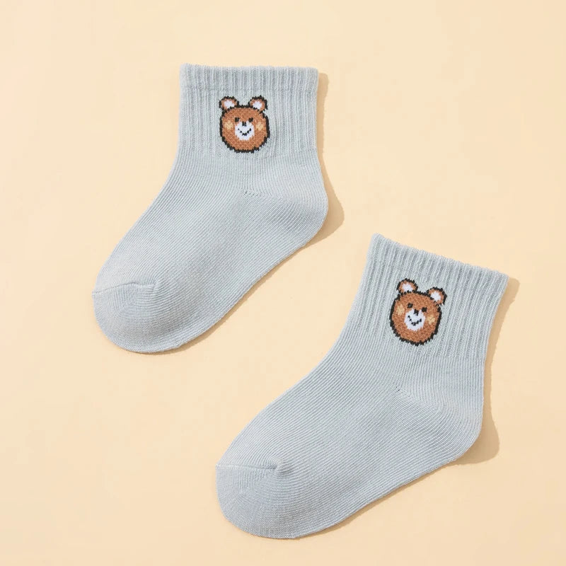 10-Pair Little Bear Print Elastic Mid-Calf Socks