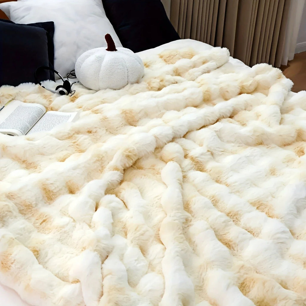 1 PC Faux Rabbit Fur ,Luxury Soft, Warm Bubble Blanket, | Cozy Throw for Bedroom, Guest Room, Living Room,4lb