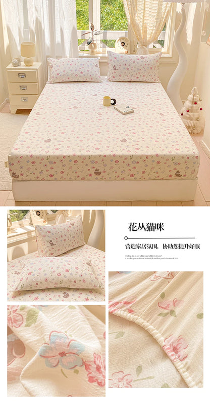Green Floral Fitted Bed Sheet | Single, Queen, King