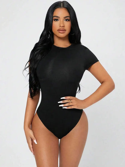 Petite Bodycon Bodysuit for Women — Slim Fit Short Sleeve