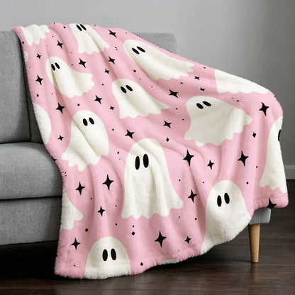 Soft Plush Throw Blanket Suitable for Bed Sofa - Pastel Pink Fleece Bedspread with Cute Pattern, Cozy Bedspread for &, Spooky Cute Decor, - Warmth for Living Room, Bedding Gift Idea