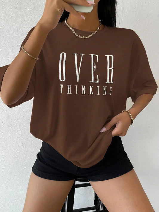 T-shirt femme imprimé « Over Thinking » — T-shirt décontracté vintage en coton
