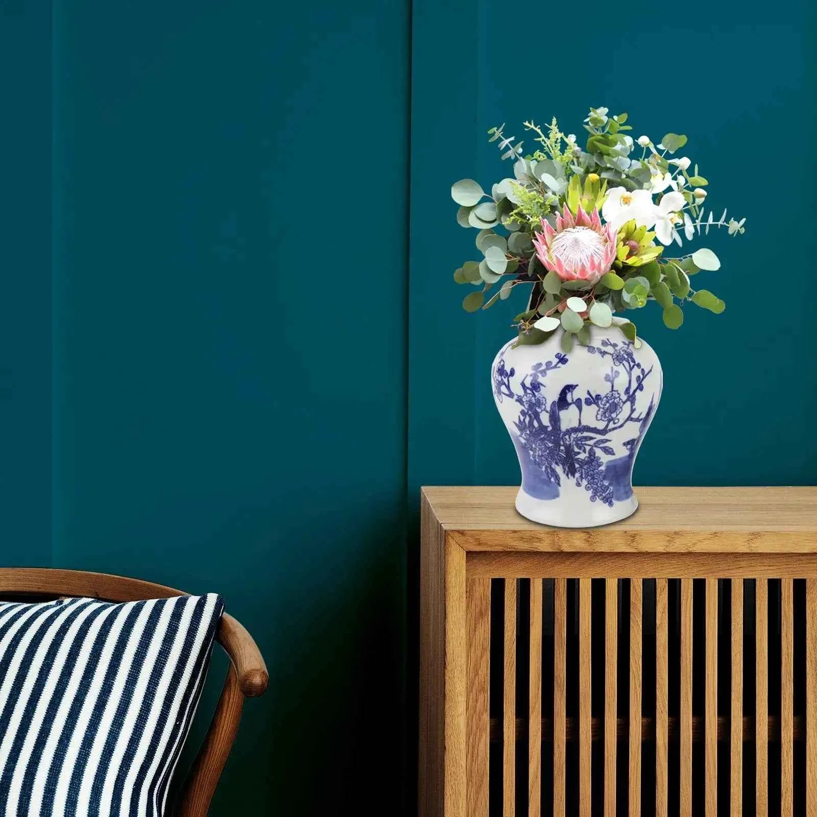 Blue and White Ginger Jar Ceramic Storage Jar Decorative Vases Flower Vase Birthday Gifts