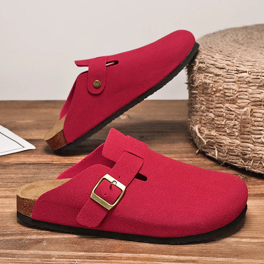 Men Suede Leather Cork Sandals Clogs Women CLosed Toe Slippers Slides Health Footbed For Dropshipping