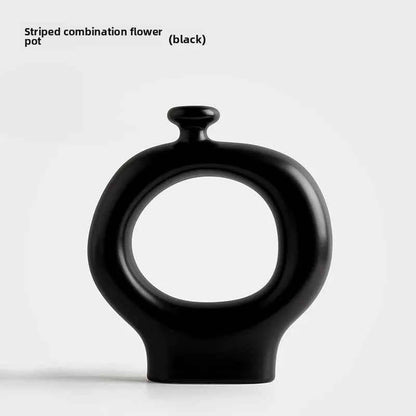 Beihanmei Creative Retro Black White Striped Ceramic Vase for Flower Arrangement Living Room Decor