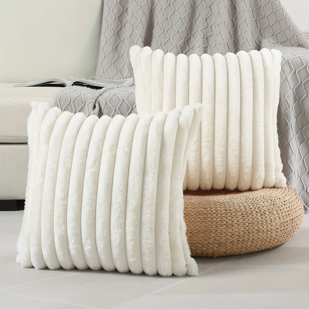 Striped Corduroy Pillow Case, Gray, Multi-Room Use