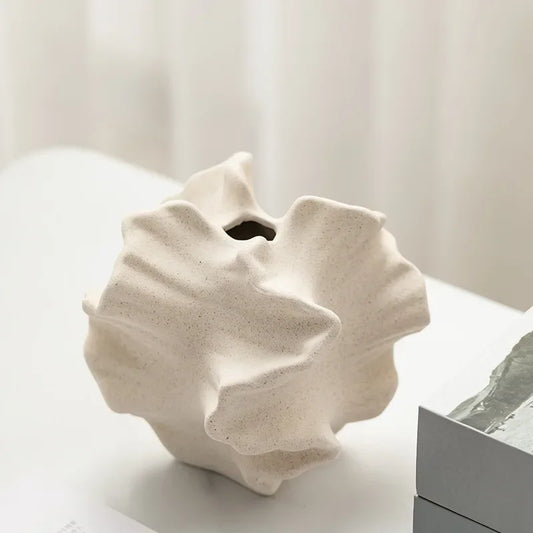Vase en céramique à motifs géométriques ondulés, accessoires artisanaux en porcelaine en forme de pétale pour l'arrangement floral, vase à fleurs, décoration d'intérieur