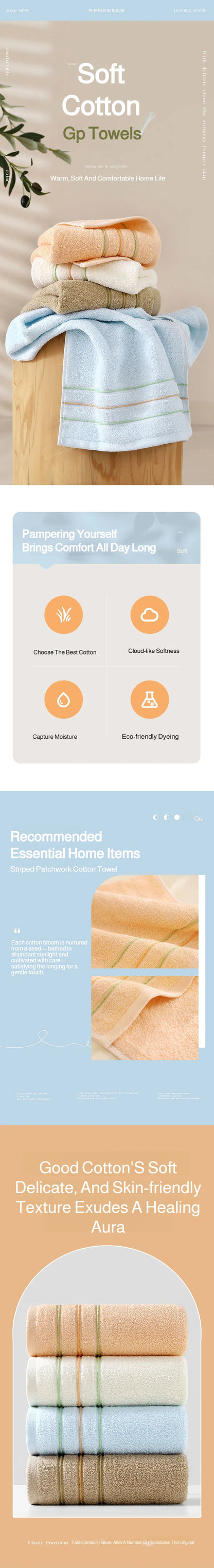 Extra-Thick Pure Cotton Bath & Face Towel — Home & Hotel