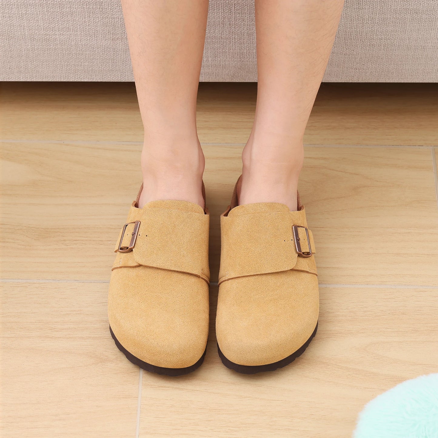 Crestar Women's Cow Suede Leather Clogs – Antislip Cork Sole Mules