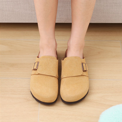 Crestar Women's Cow Suede Leather Clogs – Antislip Cork Sole Mules