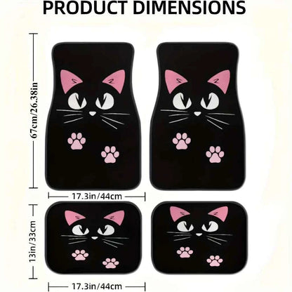 2/4pcs Car Anti-skid Mats,Car Carpets,Cute Cartoon Cat Printed Car Floor Mats,Suitable for The Front and Rear Seats of Most Cars