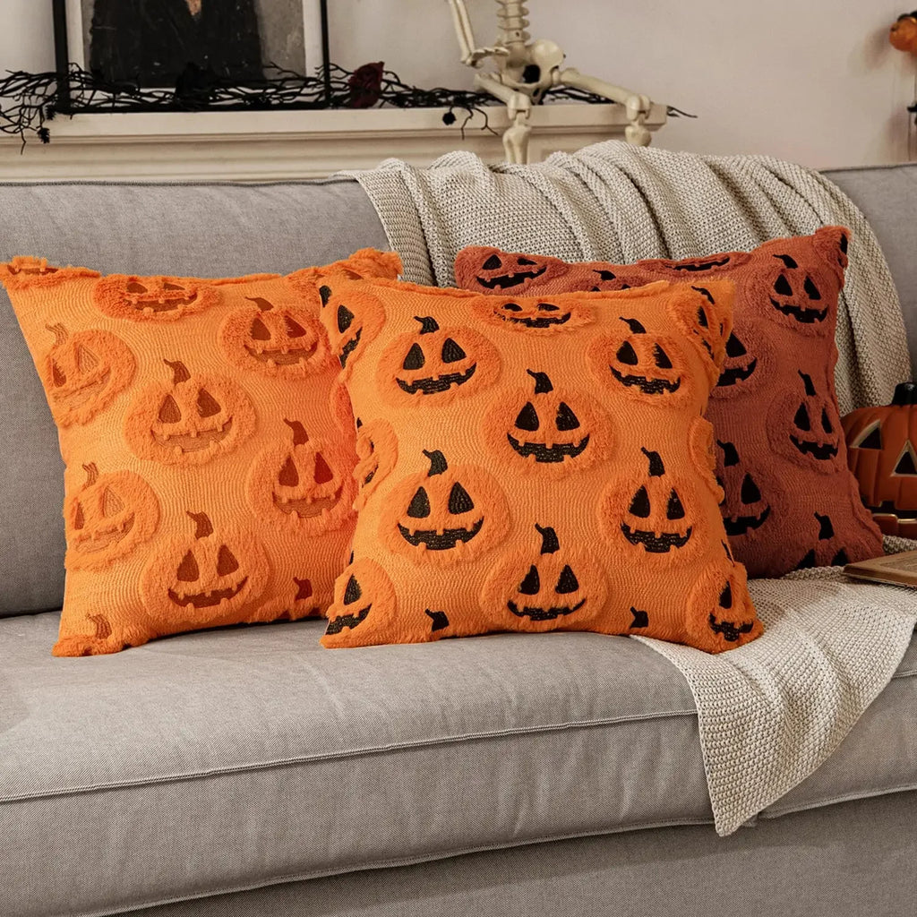 Faux Wool Pumpkin Pattern Throw Pillow Cover, 18x18
