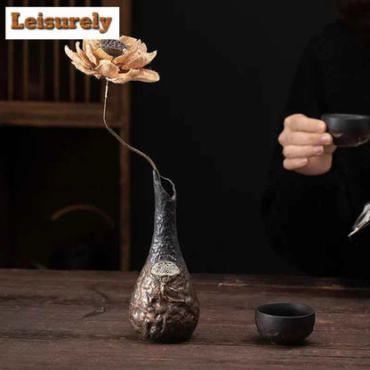 Japanese Gilded Iron Glaze Coarse Pottery Vase Traditional Hydroponics Plant Pot Flowerpot Tea Ceremony Supplies Ornaments