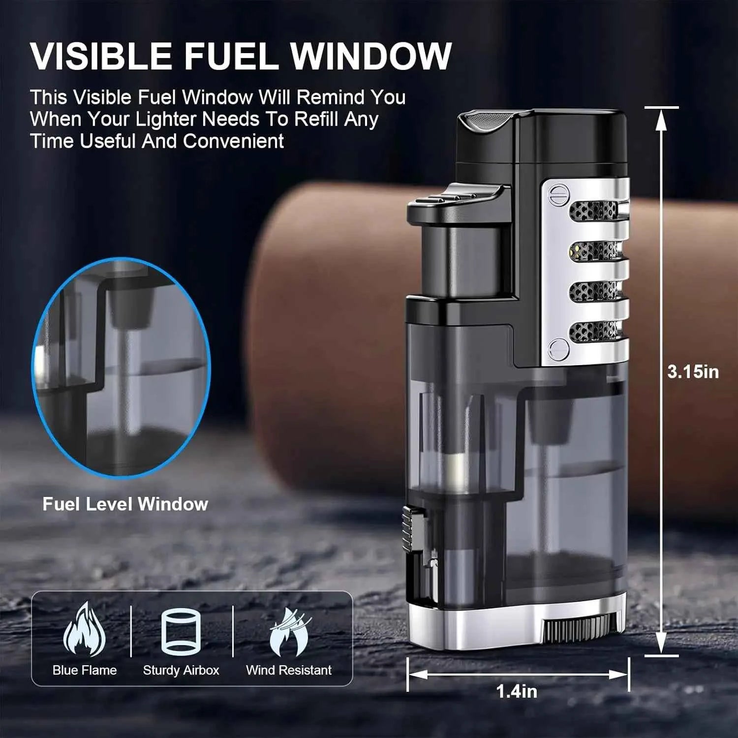 Cigar Butane Refillable Triple Jet Torch Lighter Windproof Adjustable Flame Lighter Men Cigarette Accessories Gifts FastShipping