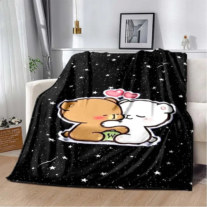 HD Cartoon Printed Bear Dad Blanket Cute Cloth Dudu Series Children's Warm Flannel Soft and Comfortable Home Bed Warm Gift