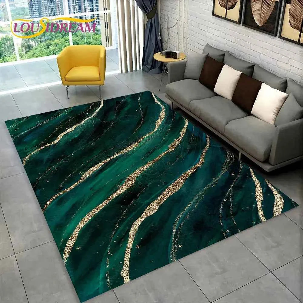 Nordic Blue Golden Colour Marble Geometric Area Rug,Carpet Rug for Living Room Bedroom Sofa Doormat Decor,Kid Non-slip Floor Mat