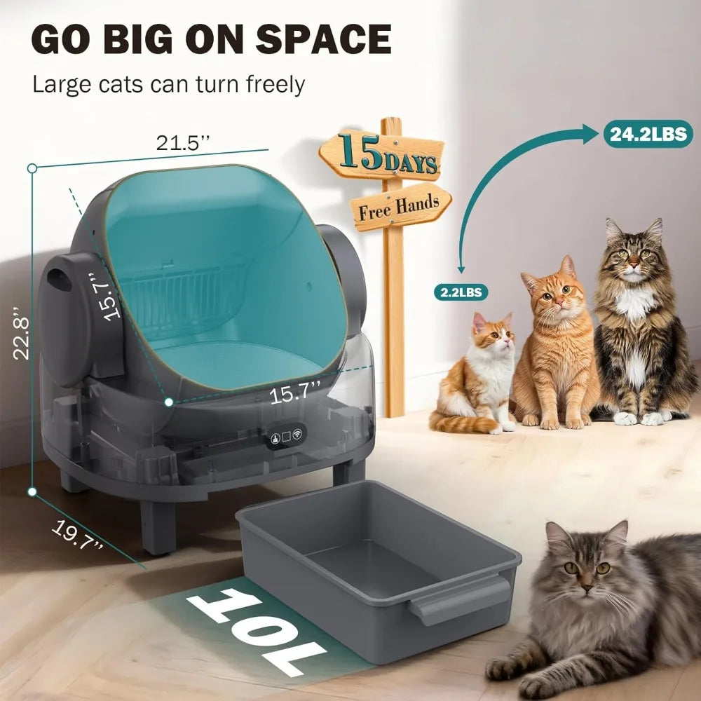 Large Open-Top Self-Cleaning Cat Litter Box — 15-Day Capacity, APP Control & Multi-Cat Safety