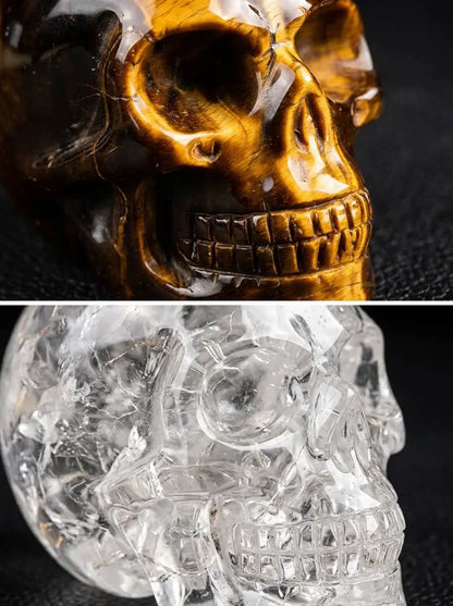 Natural Crystal Skull 2-3in Handmade Lapis Lazuli Obsidian Clear Quartz Labradorite Citrine Rose Quartz Tiger Eye Amethyst Skull Figurine Skull Carving High Quality Home Decor Desk Ornament Office Decor Room Decor Bedroom Dec