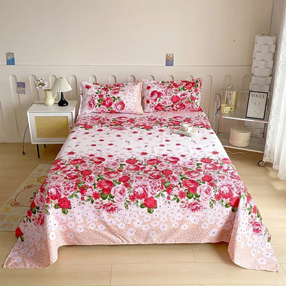 Red Floral Printed Flat Bed Sheet | Single-King