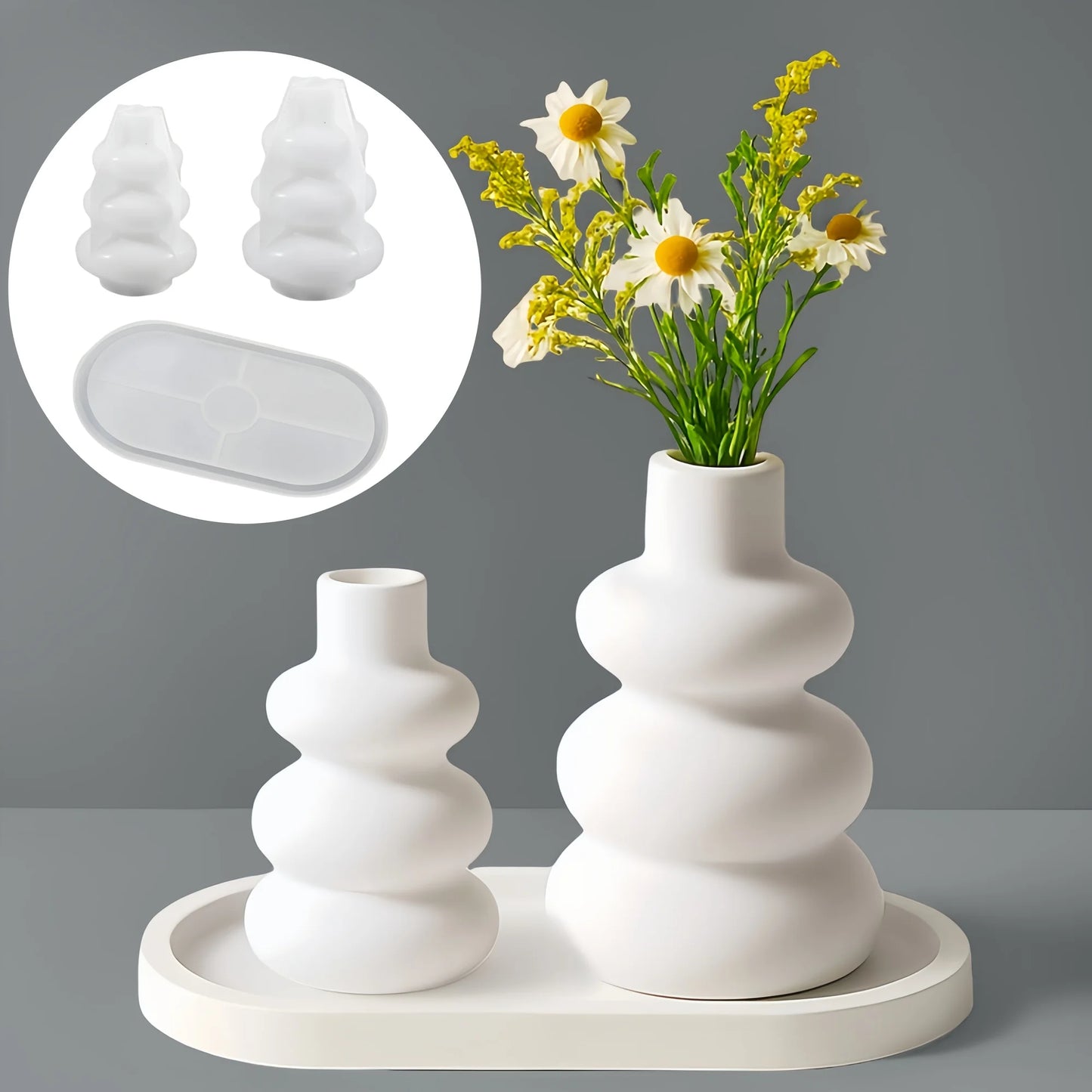 3pcs Vase Tray Silicone Mold, Plaster Vase Mold, Resin Silicone Mold, Suitable for Plaster, Microcement, Resin, etc. Handmade