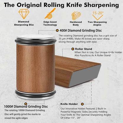 Rolling Knife Sharpener Double Sided Diamond Sharpening Stone 15/20° Degree Magnetic Angle Roller Sharpening for Kitchen Knives