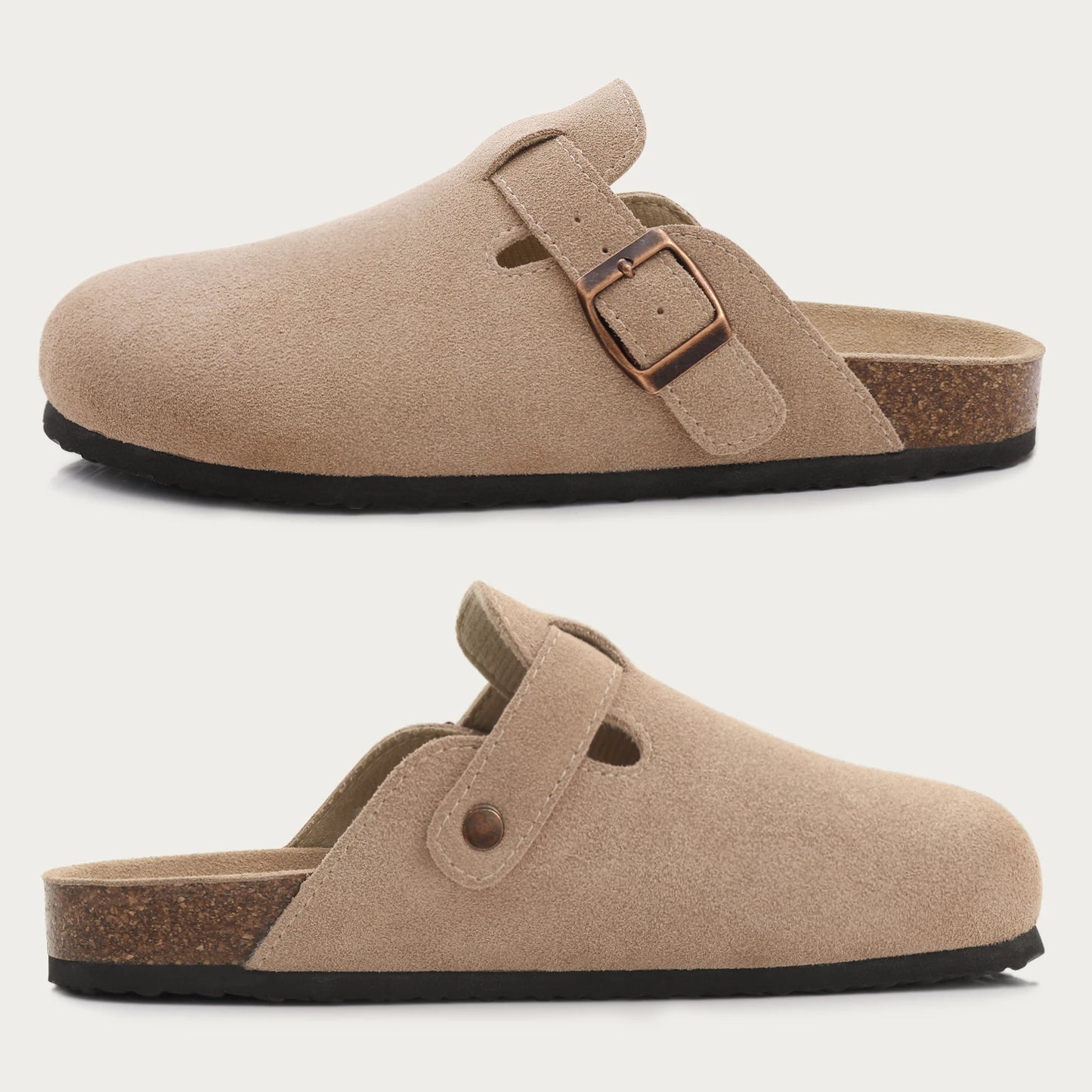Men’s Suede Clogs — Soft Leather Cork Sandals with Arch Support
