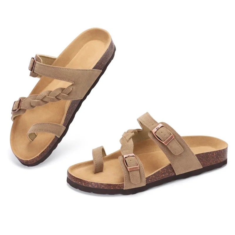 Crestar Women's Open Toe Sandals – Non-slip Braided Strap & Double Buckle