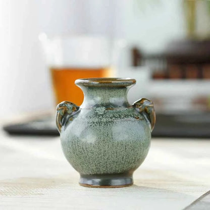 1Pcs Ceramic Miniature Vase Green Retro Flower Vase Crafts Tabletop Ornament Hydroponics Chinese-style Living Room Decoration