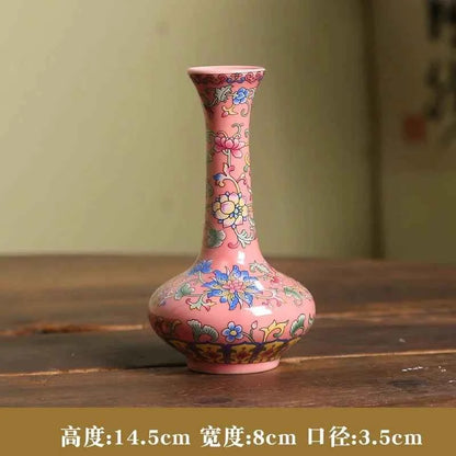 Jingdezhen enamel ceramic flower arrangement Chinese ethnic style living room flower arrangement decoration technology