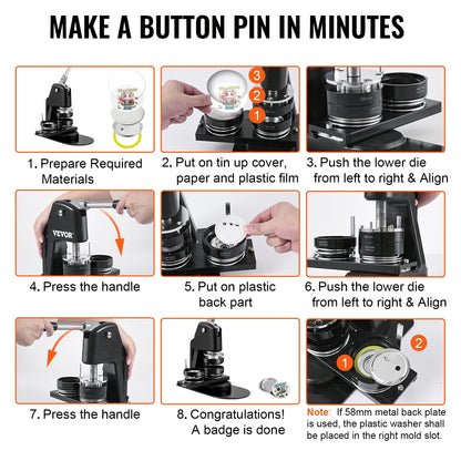 Badge Maker Machine 25+58MM/32+58MM DIY Button Pin with 500Pcs Free Parts Press Kit Circle Manufacture Button Tool