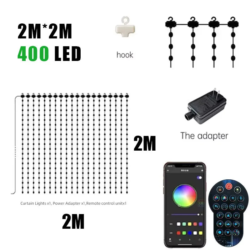 Smart Curtain Lights Bluetooth App LED String RGB Fairy Lights DIY Picture Music Change Display Christmas Halloween Decoration