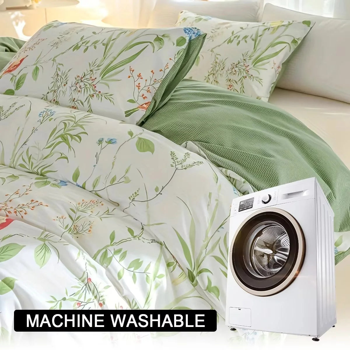 Floral & Bird Print Duvet Cover Set, 3-Piece, Breathable