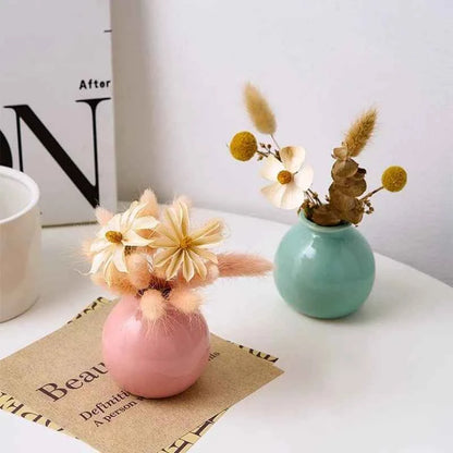 Creative Mini Vase with Highend Floral Arrangement Japanese Retro Ceramic Ornament Desktop Decoration