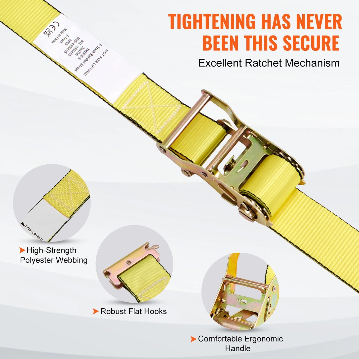 8pcs 4400Lbs Ratchet Tie Down Straps E-Track Heavy Duty Strap with Hook Loop for Moving Securing Cargo Lawn Equipment