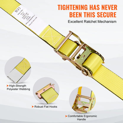 8pcs 4400Lbs Ratchet Tie Down Straps E-Track Heavy Duty Strap with Hook Loop for Moving Securing Cargo Lawn Equipment