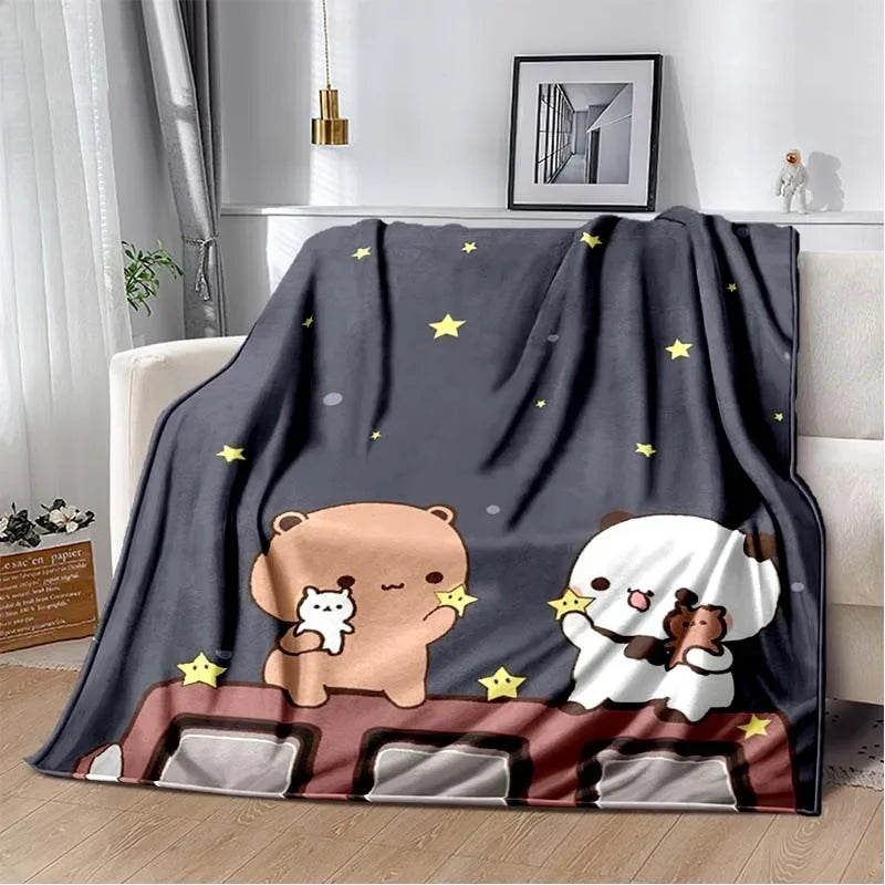 HD Cartoon Printed Bear Dad Blanket Cute Cloth Dudu Series Children's Warm Flannel Soft and Comfortable Home Bed Warm Gift