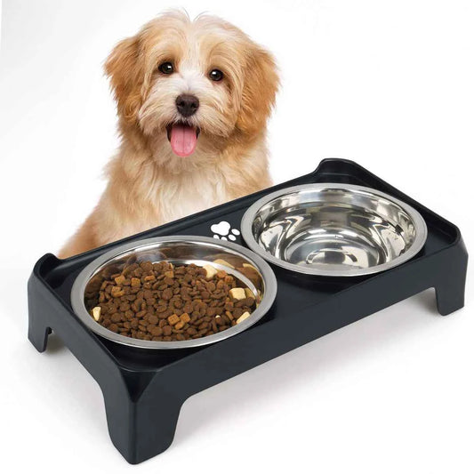 Single box packaging. Pet neck support double bowls - Easy to clean, with anti-slip pads, detachable, pet bowls, pet supplies