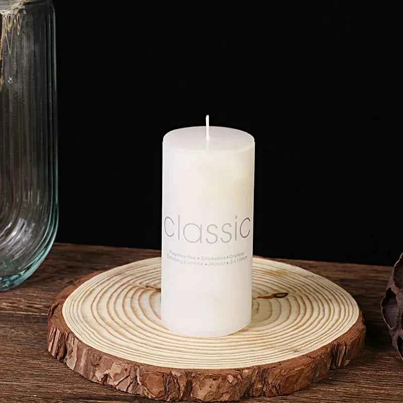 Classic European Ivory White Large Cylindrical Candle Smokeless and Tasteless Romantic Wedding Hotel Decorative Pole Wax