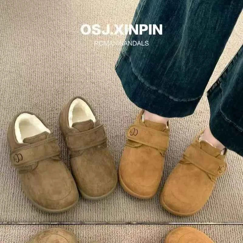 Boken shoes autumn and winter new soft-soled shoes new fashion Velcro cotton shoes Doudou one-pedal women's shoes