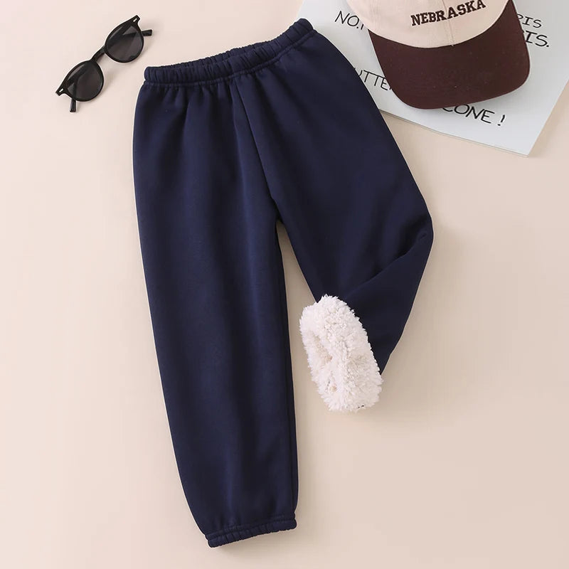 Autumn And Winter Children's Plush Warm Sports Casual Pants For Boys And Girls Solid Color Fashion Thick Windproof Harun Pants