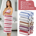 Oversized Striped Coral Fleece Bath Towel Ultra Soft Thickened Shower - Beach Towel