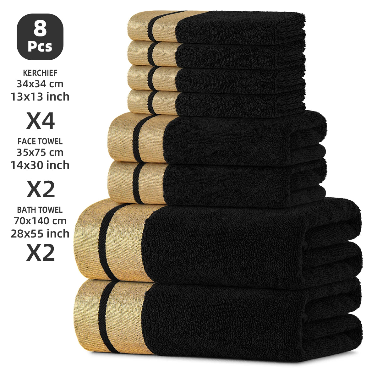 8-Piece Luxury Pure Cotton Bath Towel Set, 2 Bath Towels + 2 Face Towels