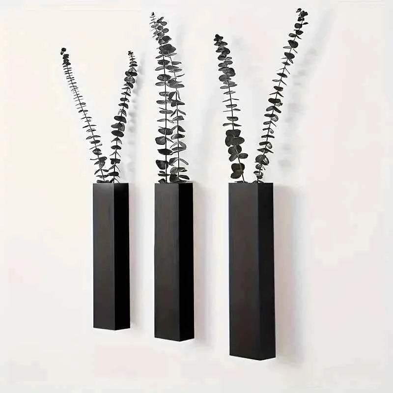 Rustic Wooden Wall-Mounted Vase, Wooden Wall Decor for Indoor Plants, Living Room Hanging Vases, Bathroom Wall Decor