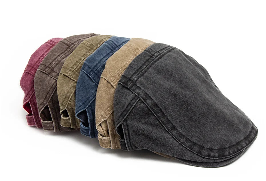 Retro Washed Denim Newsboy Cap