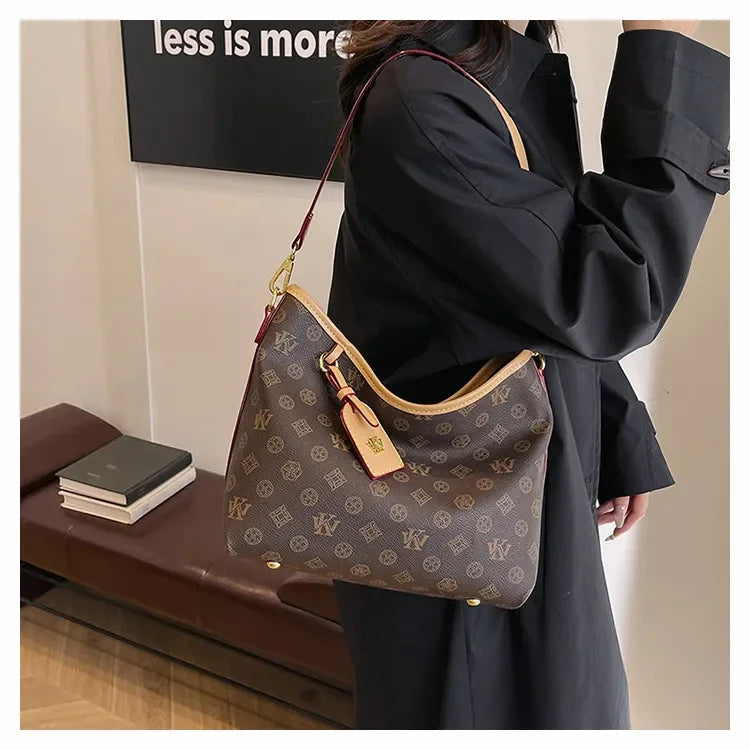 Beige Printed Commuter Tote, Large Capacity