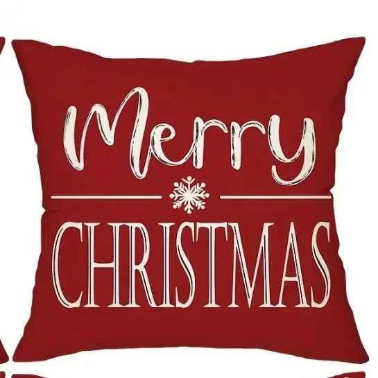 Red Christmas Pillow Cover 45x45cm with Snowman Deer Pattern，Holiday Cushion Case for Living Room Sofa Bedroom