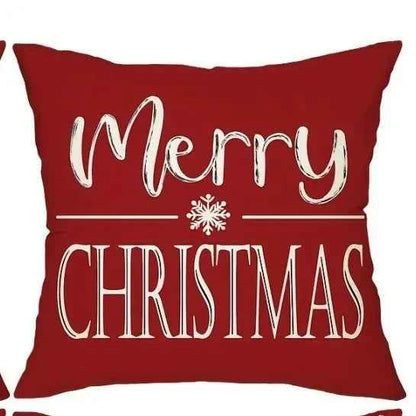 Red Christmas Pillow Cover 45x45cm with Snowman Deer Pattern，Holiday Cushion Case for Living Room Sofa Bedroom