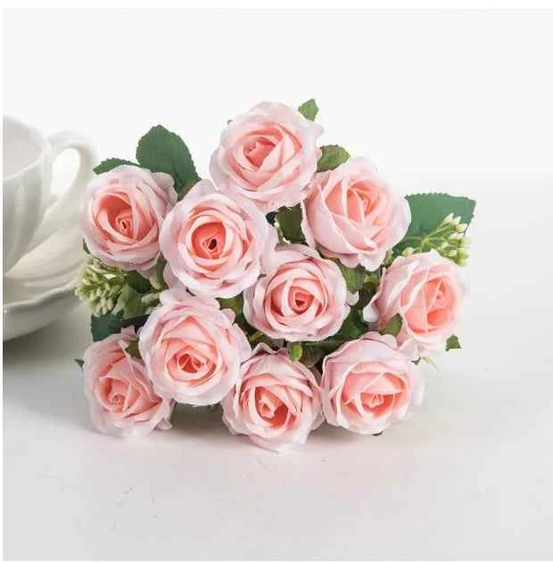 Uflower 10 Heads Flowers Scrapbooking Silk Roses Wedding Party Christmas Bouquet Household Products Vases for Home Decoration